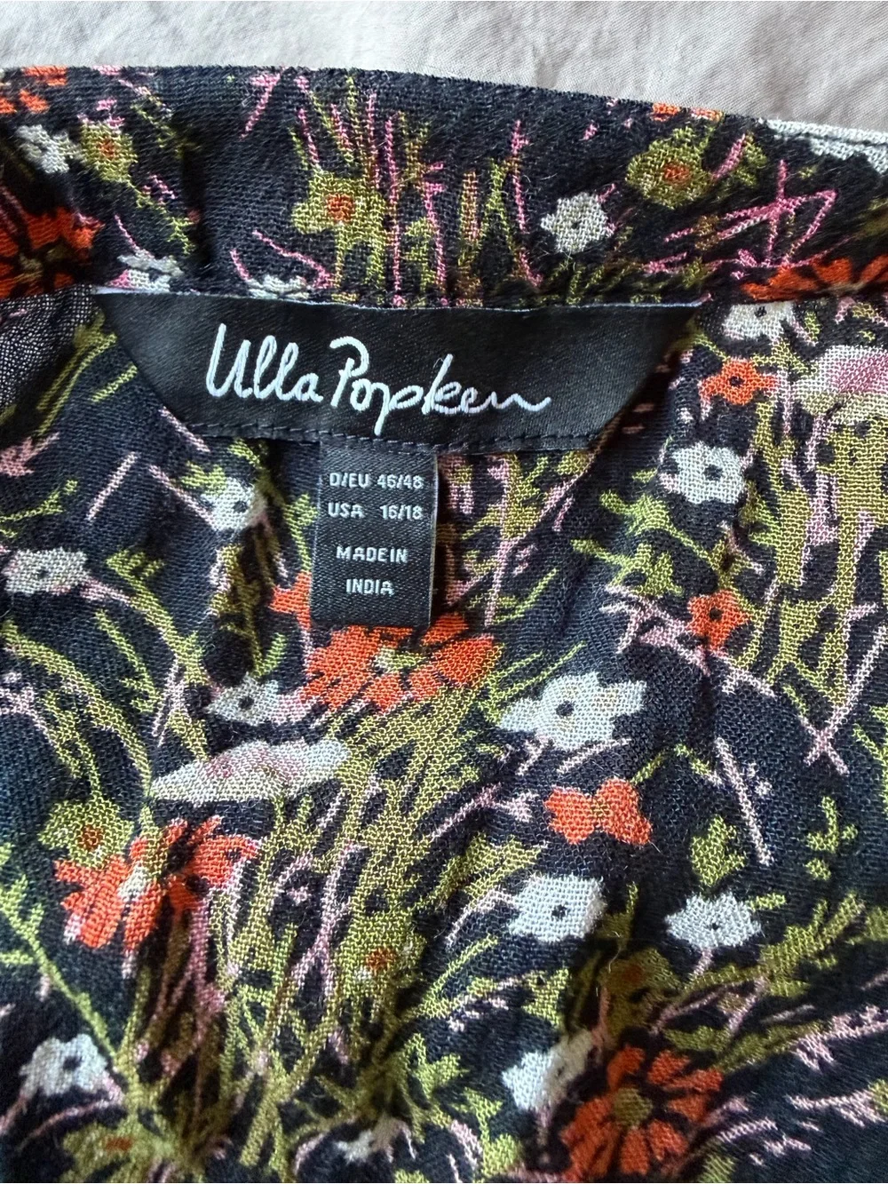 Ulla Popken Womens Floral Dress Size 16/18 Black Fall Boho Whimsigoth Dark Fairy